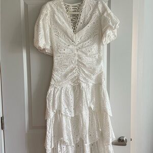 FARM Rio White High Low Lace Dress